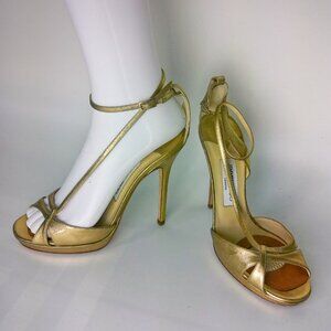 Jimmy Choo London Vintage Gold Metallic Strappy Women's High Heel Stiletto